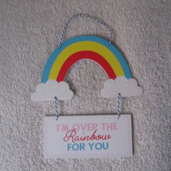 Wood Rainbow "I'm Over The Rainbow For You" Hanging Decoration - Picture 1 of 2